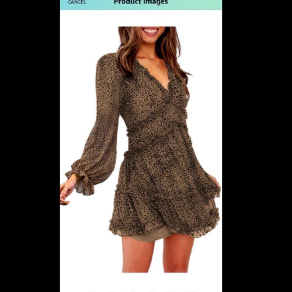 Happy Sailed Long Sleeve Ruffle Layer Backless Swing Mini Dress Medium